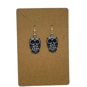 Owl Earrings Black Dangle Resin - Hypoallergenic